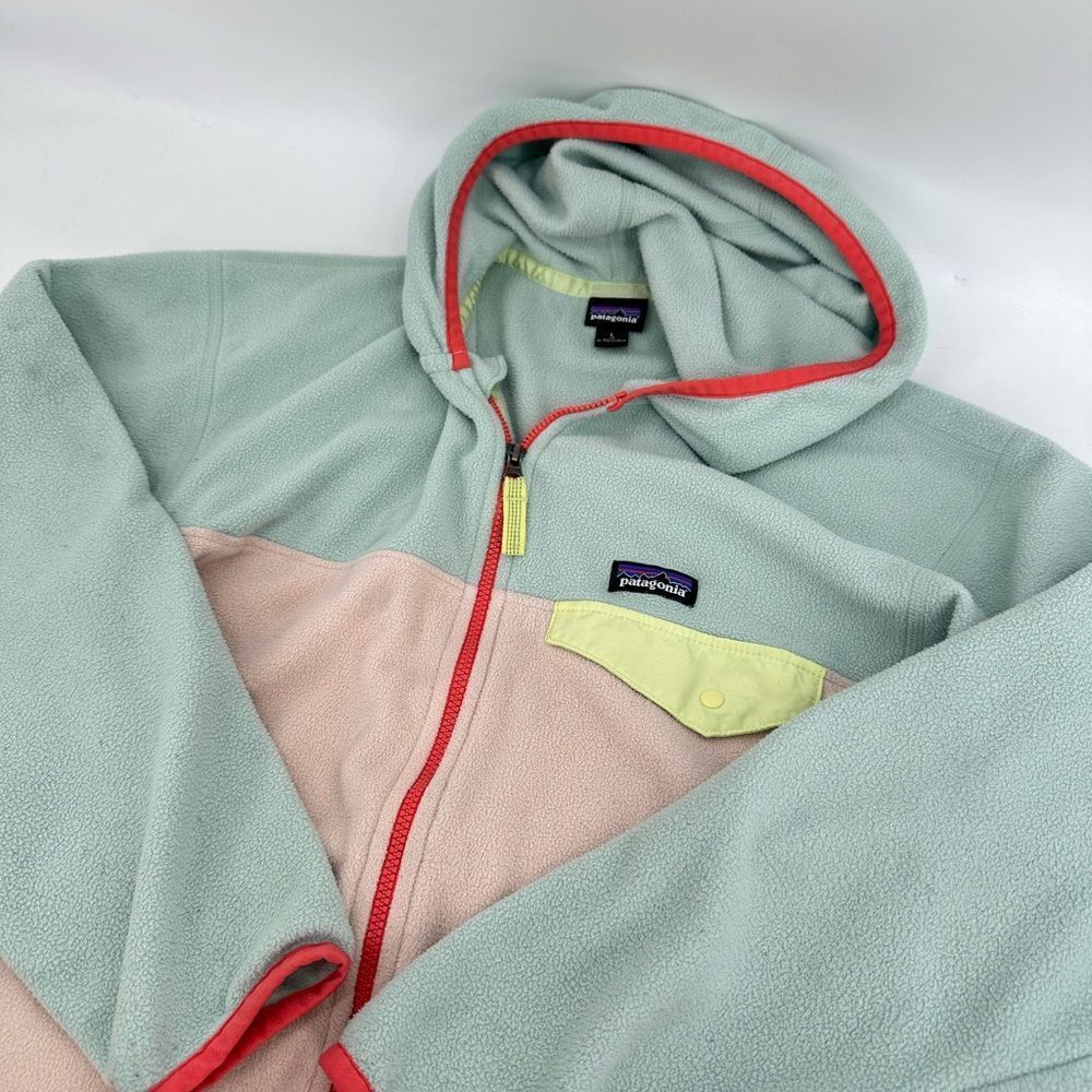 FLAWED Patagonia Kids' Two-Tone Fleece Hoodie Size Girls L 12 - Picture 2 of 11